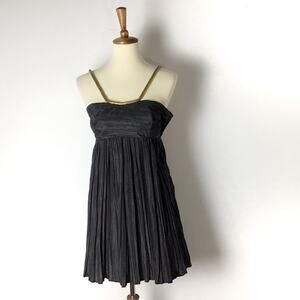 Calypso St. Barth Black Silk Pleated Dress with Gold Metal Collar Size 2